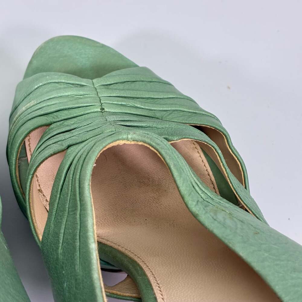 Prada Green Ruched Leather Platform Slingback Sandals Size 38 - Picture 4 of 13